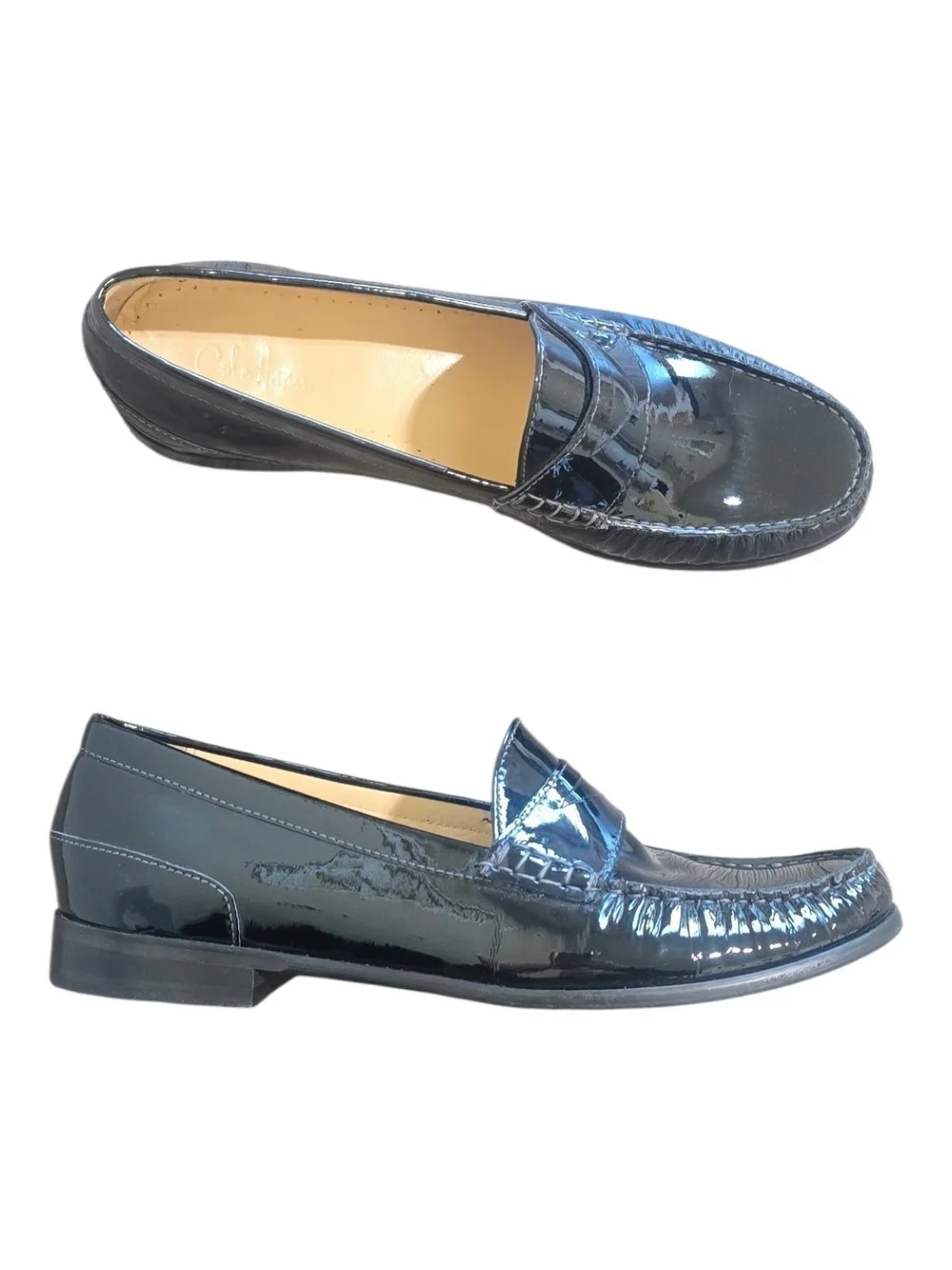 Cole Haan Nike Air Black Patent Leather Penny Loafers Women's 9.5 Preppy Office